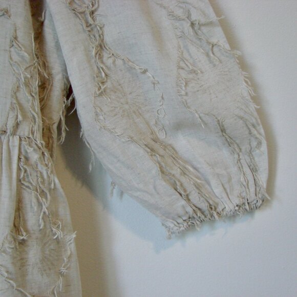 Zara Linen Blend Peplum Top Boho Hippie Fringe Puff Sleeve Natural Beige Small - Picture 10 of 16